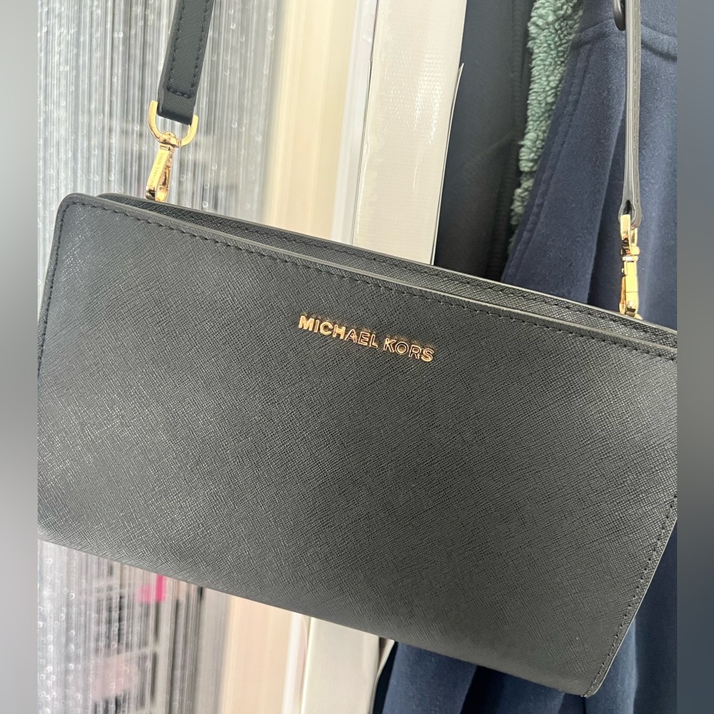 Michael Kors Charcoal Crossbody Bag with Gold Accents